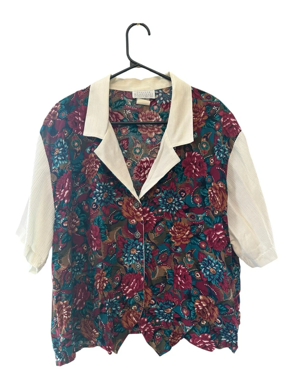 Vintage 90s Chelsea Warehouse Floral Button Front Camp Shirt w/ Cream Collar 24W - Picture 1 of 6